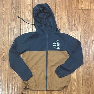 Anti Social Social Club Blue and Tan Windbreaker with Hood